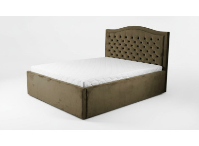 Zaļš Chesterfield gultiņa. Klasiskais guļamistabas mēbeļu dizains. Elegants audums.