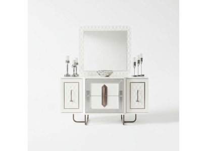 Sideboard Baltā kumode Konsoles galds Spogulis 2 gab. Komodes Sidebordi