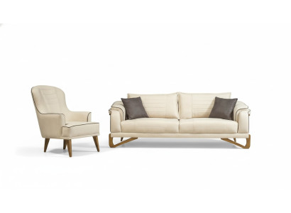 Sofas komplekts smilškrāsā ar koka rāmi, 3+1 sēdvietu dīvāns galdi.