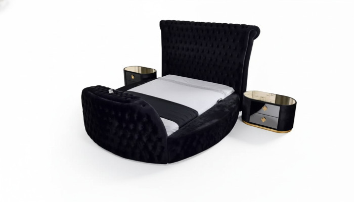 Gultas melnās Chesterfield modernā viesnīcas divvietīgas gultas modernā polsterēta gulta