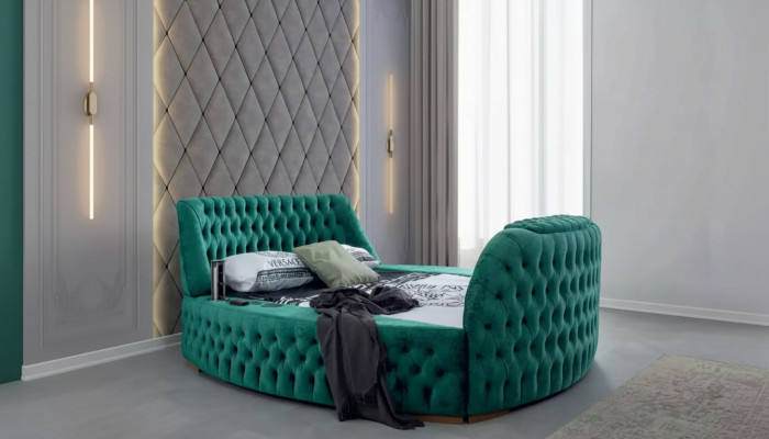 Chesterfield gulta Mēbeles divguļamie zaļie apaļi gultas Lux jumts ar Liftu