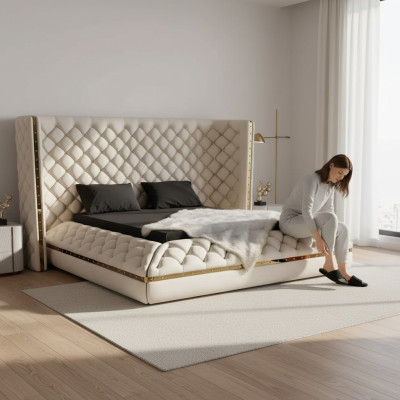 Gulta baltā Chesterfield moderna viesnīcas gulta divvietīga jauna moderna gulta