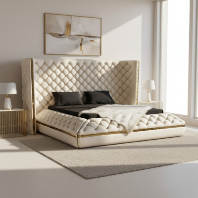 Gulta baltā Chesterfield moderna viesnīcas gulta divvietīga jauna moderna gulta
