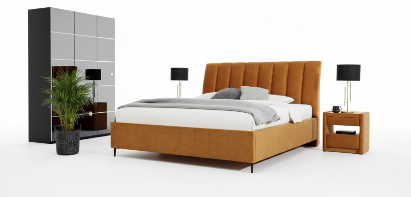 Luksusa sānu skapis ar spoguli, eleganta beige komoda, moderns mēbeļu dizains komplektā jauns