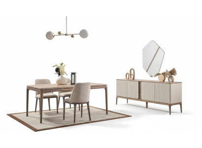 Ēdamgrupa ēdamgalds 4 krēsli galds skaņa spogulis Moderns 7 gab.Holzs Beige