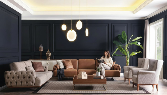 Sofas komplekts 4 gab. Komplekts Dīvāns Dīvāns mēbeles Garnitūra dizains Chesterfield