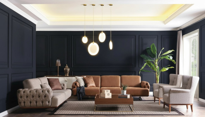 Sofas komplekts 4 gab. Komplekts Dīvāns Dīvāns mēbeles Garnitūra dizains Chesterfield