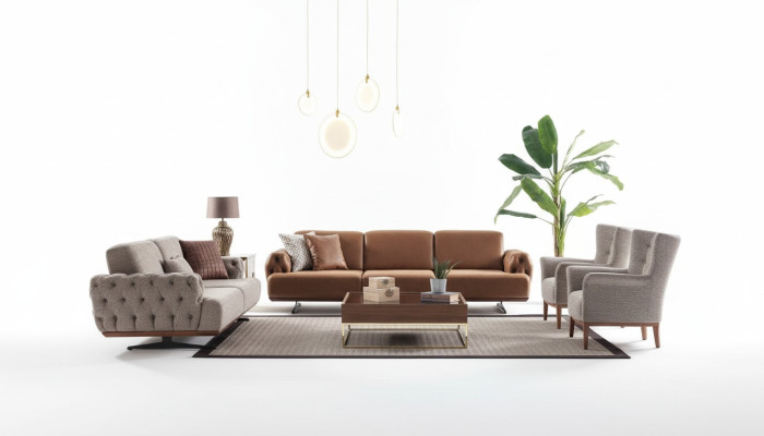 Sofas komplekts 4 gab. Komplekts Dīvāns Dīvāns mēbeles Garnitūra dizains Chesterfield