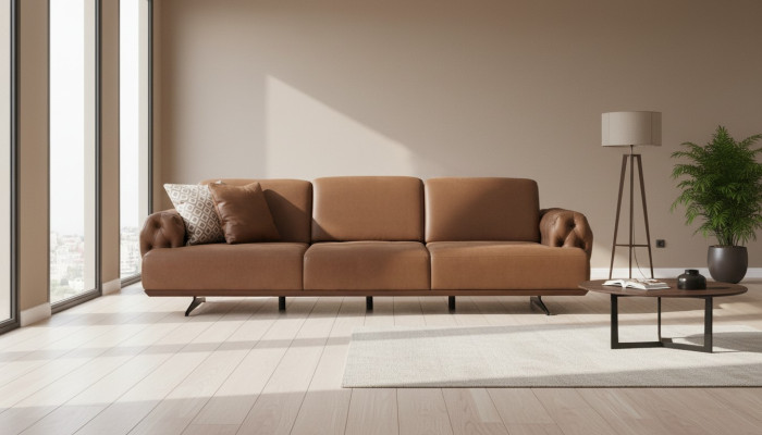 Sofa 4 vietu Chesterfield dizains Luksusa sofa Polster Couch brūns