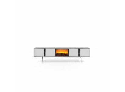 Sideboard ar kamīnu, TV stendu, mēbelēm un greznas zemas kastes stūriem 240cm.