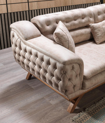 Chesterfield 3 sēdzētvieta Beža dizaina krēsli Polster Sofas auduma krēsli