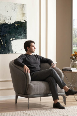 Krēsls viensējai Luxus 1 sēdeklis Polster Sitz Design Pelēks Sitz Stoff Neu