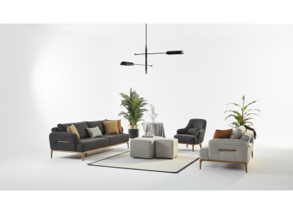 Sofasets 431, 2 sēdvietas, 2 pufi, 5 daļu luksusa dzīvojamā istaba.