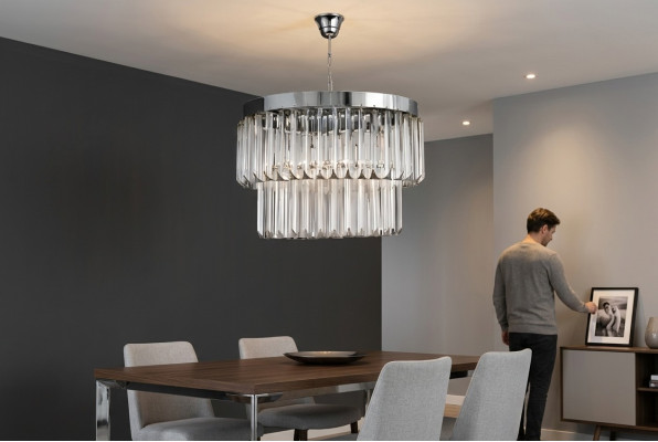 Dzīvojamā istaba Kronšī Crystal griestu lampa jauna pelēka moderņa