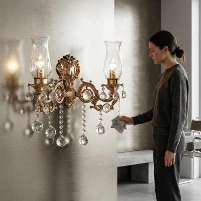 Sienas lampa viesistabai luksusa zelta guļamistabā Moderns kronšteins ar kristāliem