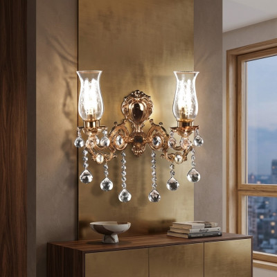 Sienas lampa viesistabai luksusa zelta guļamistabā Moderns kronšteins ar kristāliem
