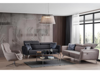 Sofas komplekts Dīvāns Polster Mēbeles Audums Dīvāns Dīvāni 3+3+1 Pelēka Grupa