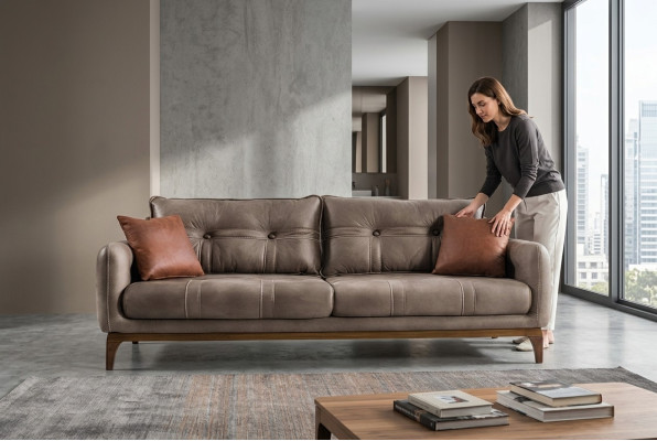 Sofas Dīvāni Trīsvietīgi dizainera dīvāns Dīvāns Polster mēbeles Brūns Dzīvojamā istaba