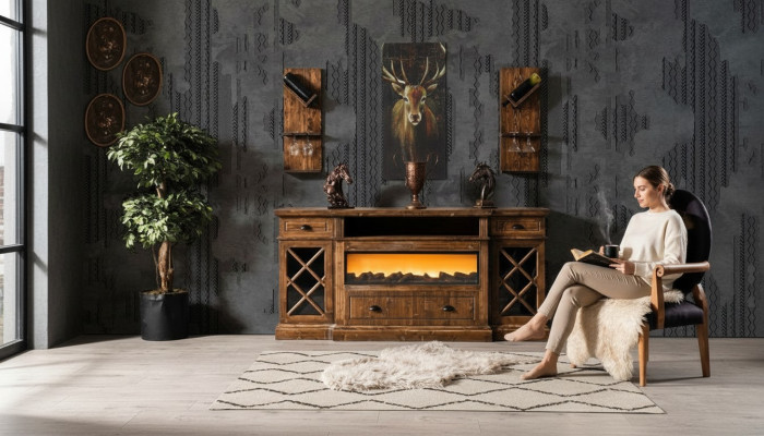 Mitrovino bufeta skapis ēdamistabā Komodē Holzkommalien mit Tellerbuffet-Schrank sideboardetzālis.
