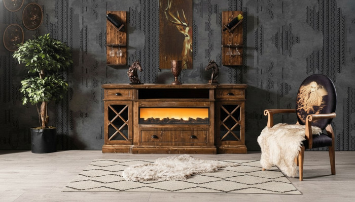 Mitrovino bufeta skapis ēdamistabā Komodē Holzkommalien mit Tellerbuffet-Schrank sideboardetzālis.