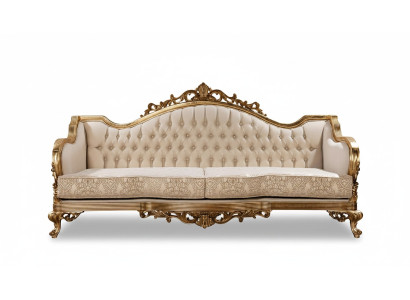 Trīsvietīga klasiskā baroka rokoko mēbeļu sofa no zelta kvalitātes koka