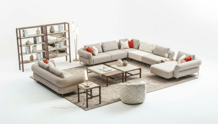 Sofas komplekts 2+1 sēdvietu Ā-veida dīvāns dzīvojamā istabā Komplektā Luxus dīvāni