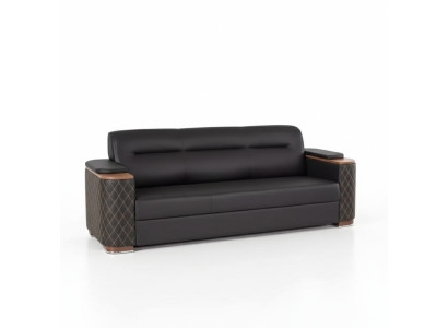 Biroja mēbeles trīsvietīga dīvāns Melna luksusa mīkstā sofa Darba telpa Jauna
