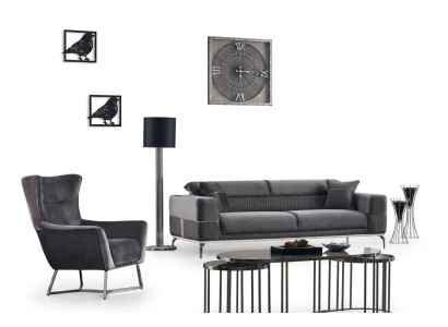 Sofas komplekts 2 gab. Dzīvojamā istaba komplekts ar auduma četru un viena sēdvietu dīvānu.