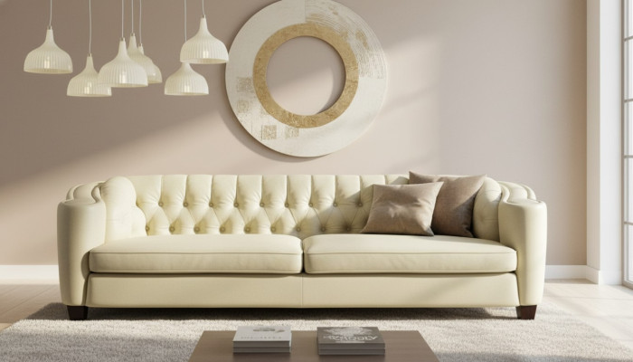 Luksus Chesterfield dīvāns 4-sēdvietīgs mākslīgās ādas dīvāns baltā krāsa mūsdienīgi dīvāni