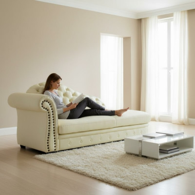 Chaiselounge Chesterfield Liege Chaise Sofa Lounge Sitz Liegen 230cm translates to "Čezslongs Chesterfield gulta šešļa dīvāns atpūta sēdeklis guļam" in Latvian.