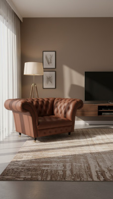 Luksusa Chesterfield krēsls no ādas Sēdekļa drēbju gredzeniem brūns moderns.