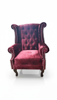 Ohrensessel Chesterfield krēsla samts Sarkanā gultņa 1-Vietīgs Moderns