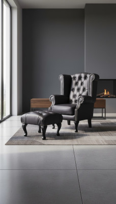 Luksusa auskari un pufi Chesterfield krēsls ādas melns moderns