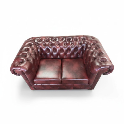 Dīvāns Chesterfield 2 vietām ādas mīkstā kreslā Sofa Brūni Moderni
