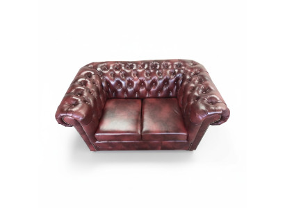 Dīvāns Chesterfield 2 vietām ādas mīkstā kreslā Sofa Brūni Moderni