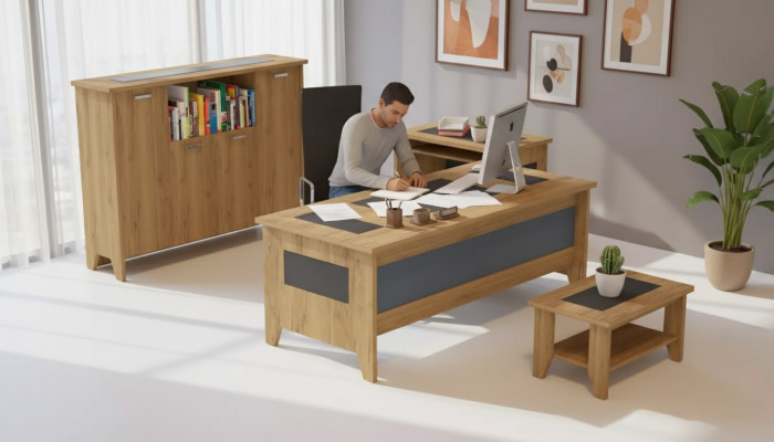 Augstas kvalitātes, elegants biroja komplekts modernā stilā no stabila koka