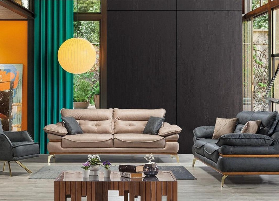 Mūsdienīga pelēka sofa dzīvojamā istabā Ekskluzīva 3-vietīga sofa