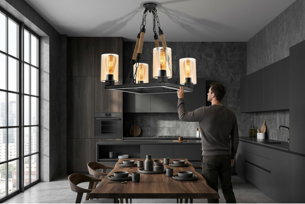 Lusteņa griestu lampa, vainags, griestu lampa, lampas stikls, melns