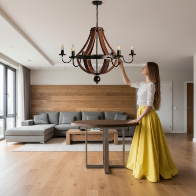 Brūnais koronu krons lustra griestu lampa koka kronlūsteris lampa lustra