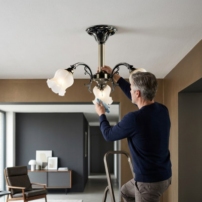 Deckenluktur Ziedi Luksusa Lukturis Griestu Lampa Lampa Stikls Pelēka