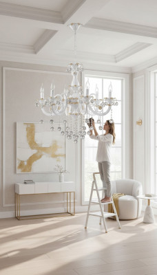 Luksusa vainags griesti lampa lustra griestu lampa baltā kristāla.