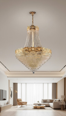 Luksusa griestu lustra gaismeklis griestu lampa goda kristāls 77x145