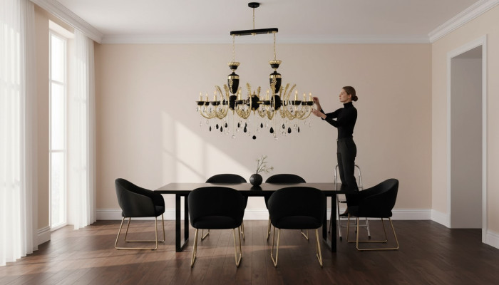 Gaismas lustra luksusa kronšteina griestu lampa kristāla melna lampa