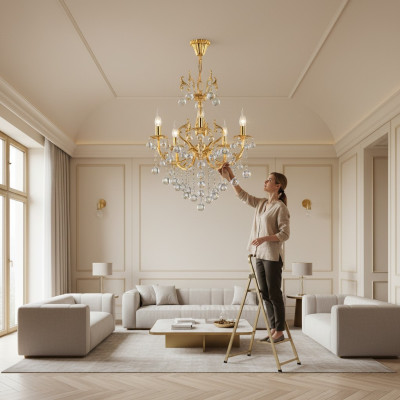 Karūzas griestu lampa Luksusa griestu lampa Austiņa Zelta Kristāls