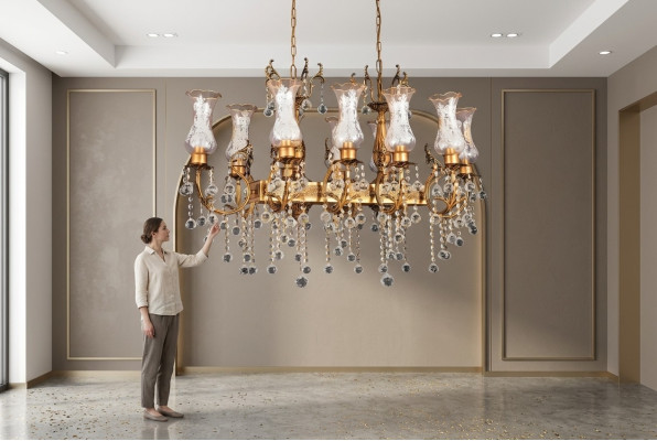 Kronšlejers griestu lampa luksusa griestu lampa krelles zelts kristāls apgaismojums