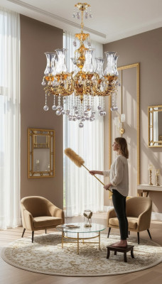 Lustera luksus žalūzijas zelta kroņlukturis griestu lampa kristāla māksla