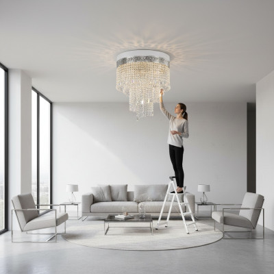 Lustra griestu lampa Sudraba skaitslampis Gaisma kristālu 40x70 lampa
