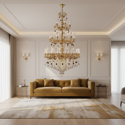 Luksusa griestu lampa zelta kronšleife griestu lampa kāroņa kristāls 130x280cm.