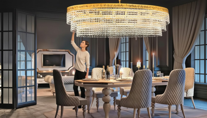 Luksusa lustrs griestu lampa Zelta kronšķēde Griestu lampa ar kristāliem Māksla
