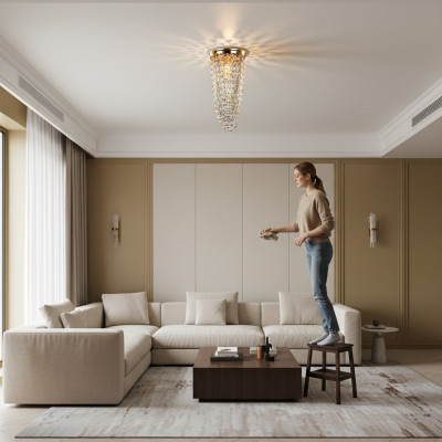 Luksusa griestu lustra kronlustrs zelta griestu lampa krištāla māksla